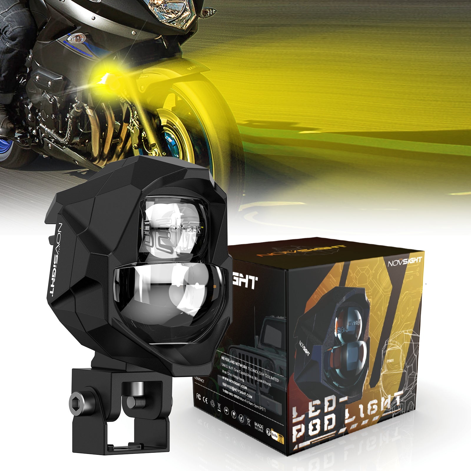 Novsight WL13 All Weather Dual Color High Beam & Low Beam Beam 6500K 3000K 45W 3500LM Motorcycle Off-road Round Light Bar LED Pod lights