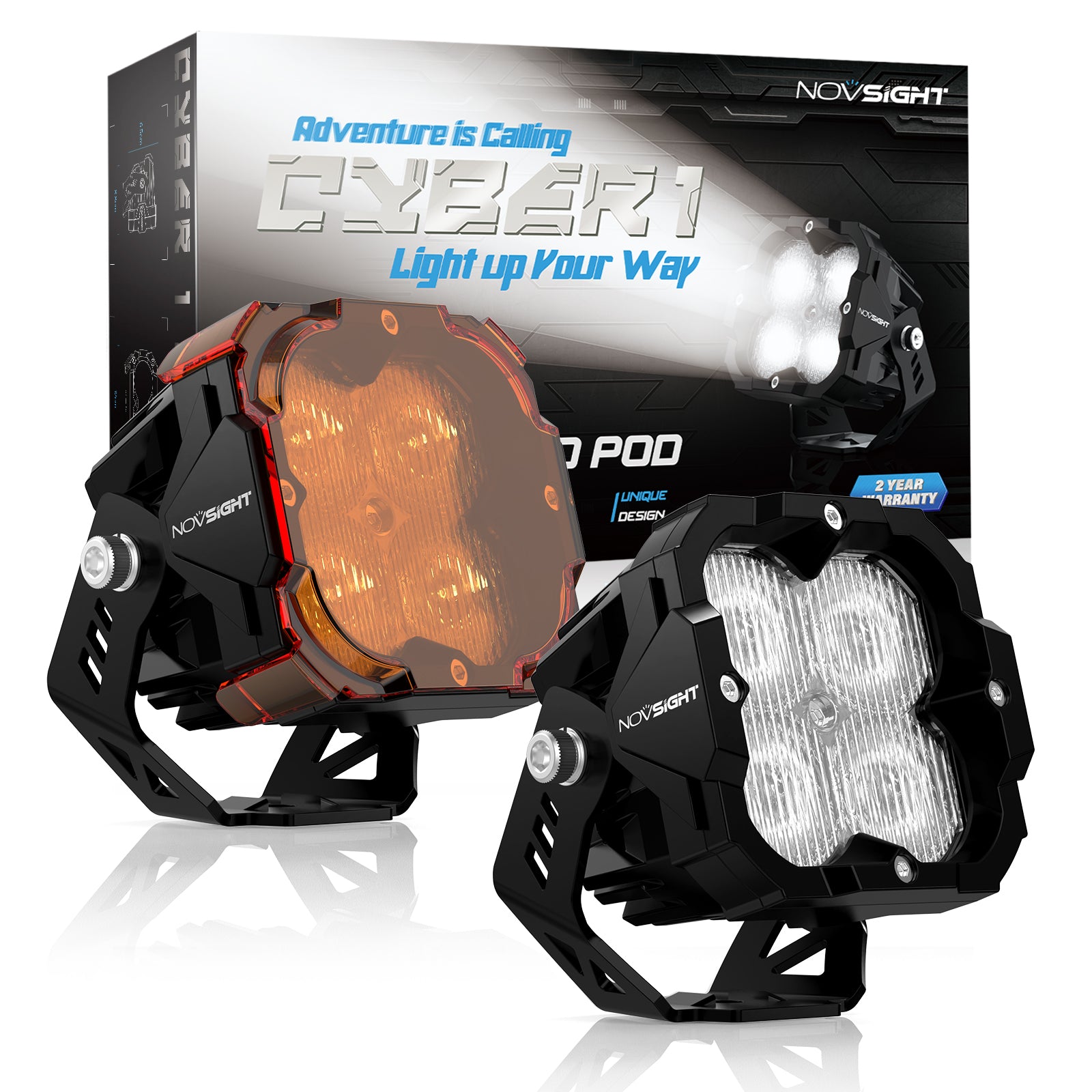 NOVSIGHT WL1 Laser Gun 40W 4600LM White & Amber Yellow 2-in-1 For Motorcycle Jeepney Cars Mini Driving Light OSRAM LED Chips LED Work IP67 Waterproof Car spotlights