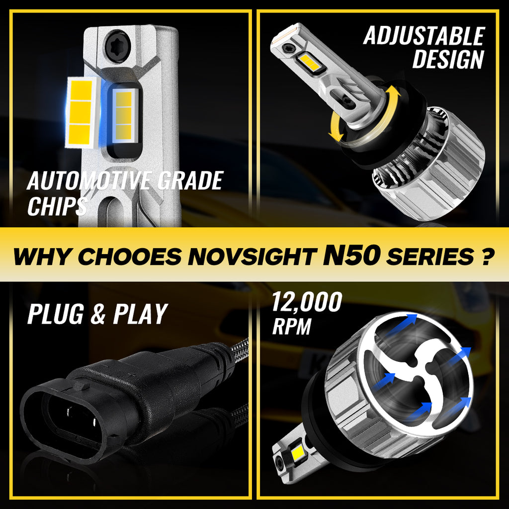 Novsight N50Y Yellow Fog Light H11 15000LM 70W Car LED Headlight Light 2Pcs